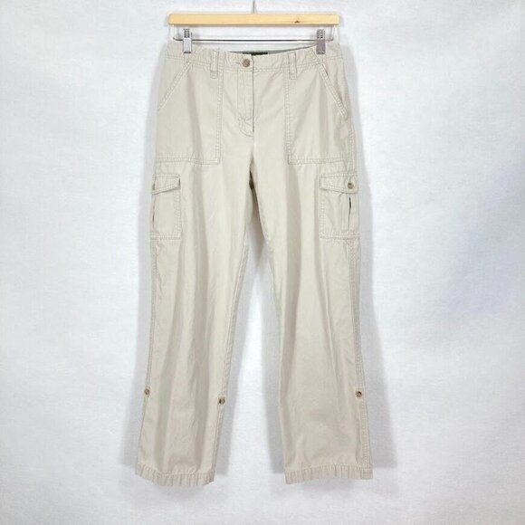 Eddie Bauer Roll Tab Cuff Straight Leg Outdoor Hiking Mid Rise Cargo Pants Tan 6 - Picture 1 of 6